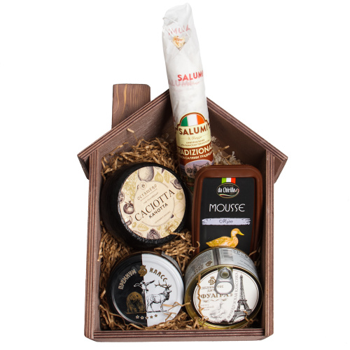 Подарочный продуктовый набор в деревянном пенале Домик вкусностей
